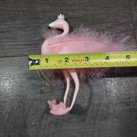 De Carlini Pink Glass Legs Flamingo Feathered Christmas Ornament Made In Italy - Picture 8 of 8